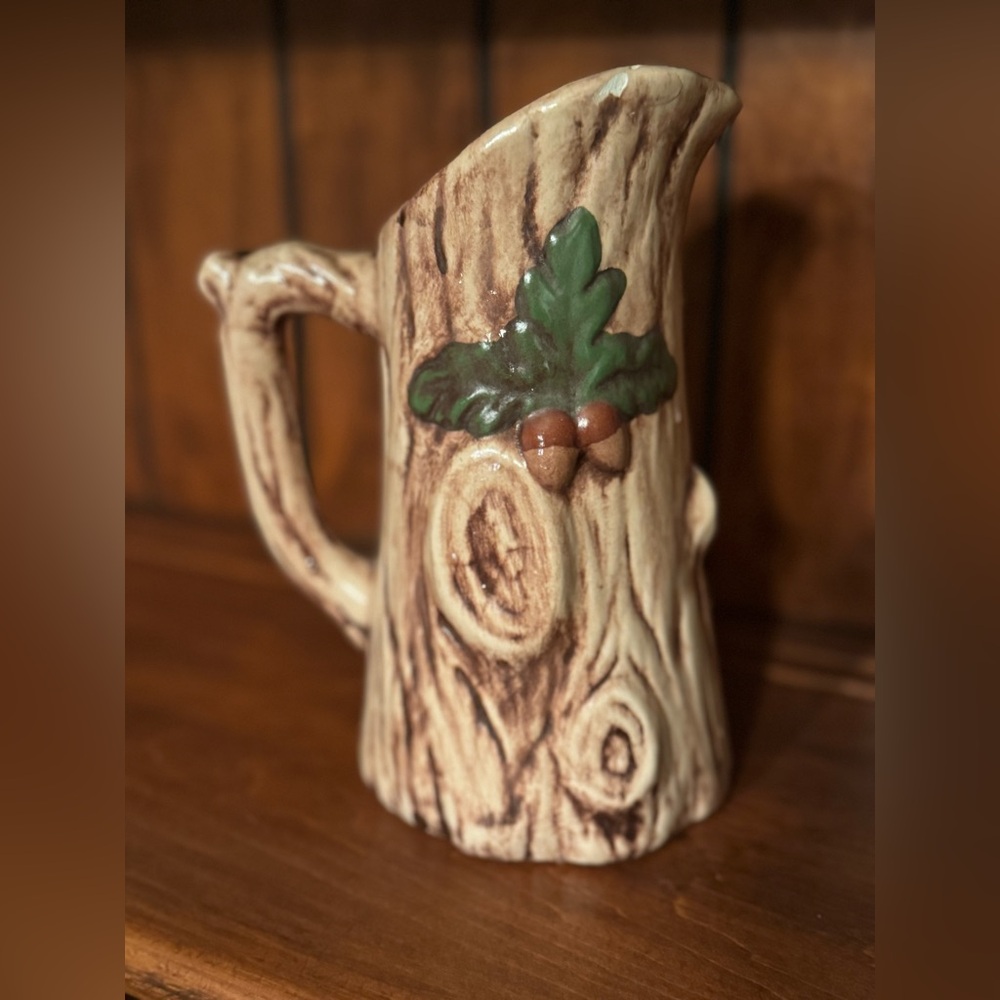 🍄 Vintage 1970s Holland Mold USA Ceramic Tree Trunk Pitcher 🌳 - Picture 2 of 2